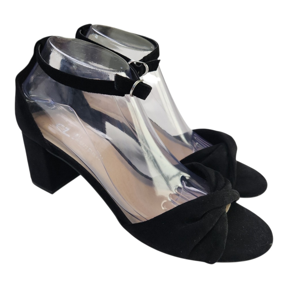 NIB CL‎ by Laundry Block Heel Sandals Joselyn Black Velvet Suede 10M Ankle Strap